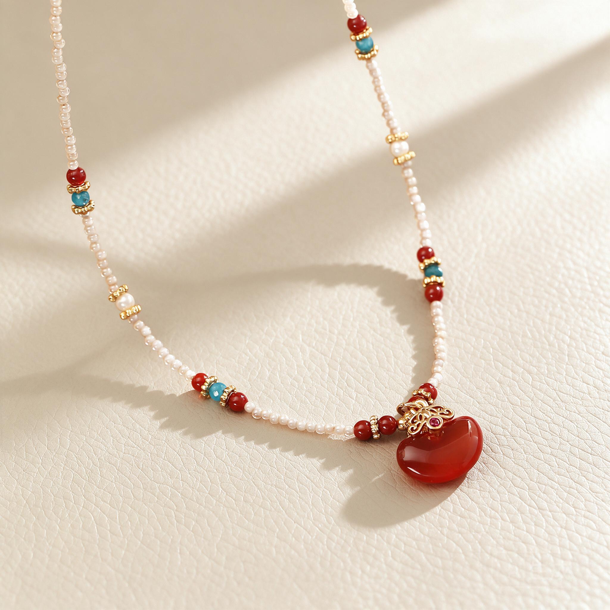 New Chinese Style Natural Red  - đánh giá và giá Pearl Choker Necklace Vintage
