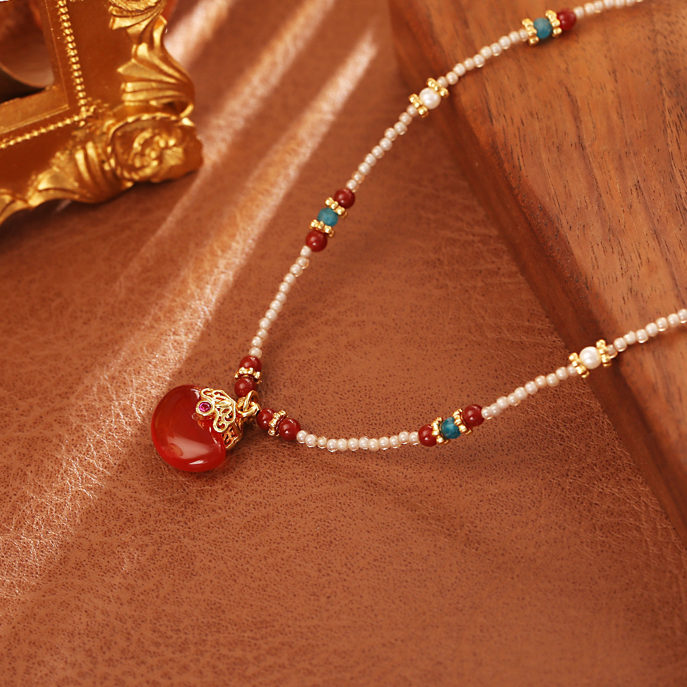 New Chinese Style Natural Red  - đánh giá và giá Pearl Choker Necklace Vintage