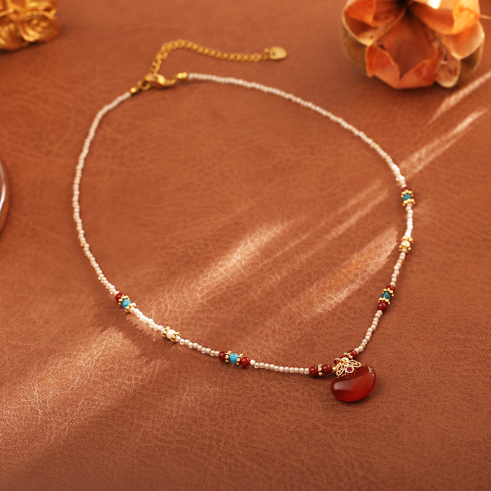 New Chinese Style Natural Red  - đánh giá và giá Pearl Choker Necklace Vintage