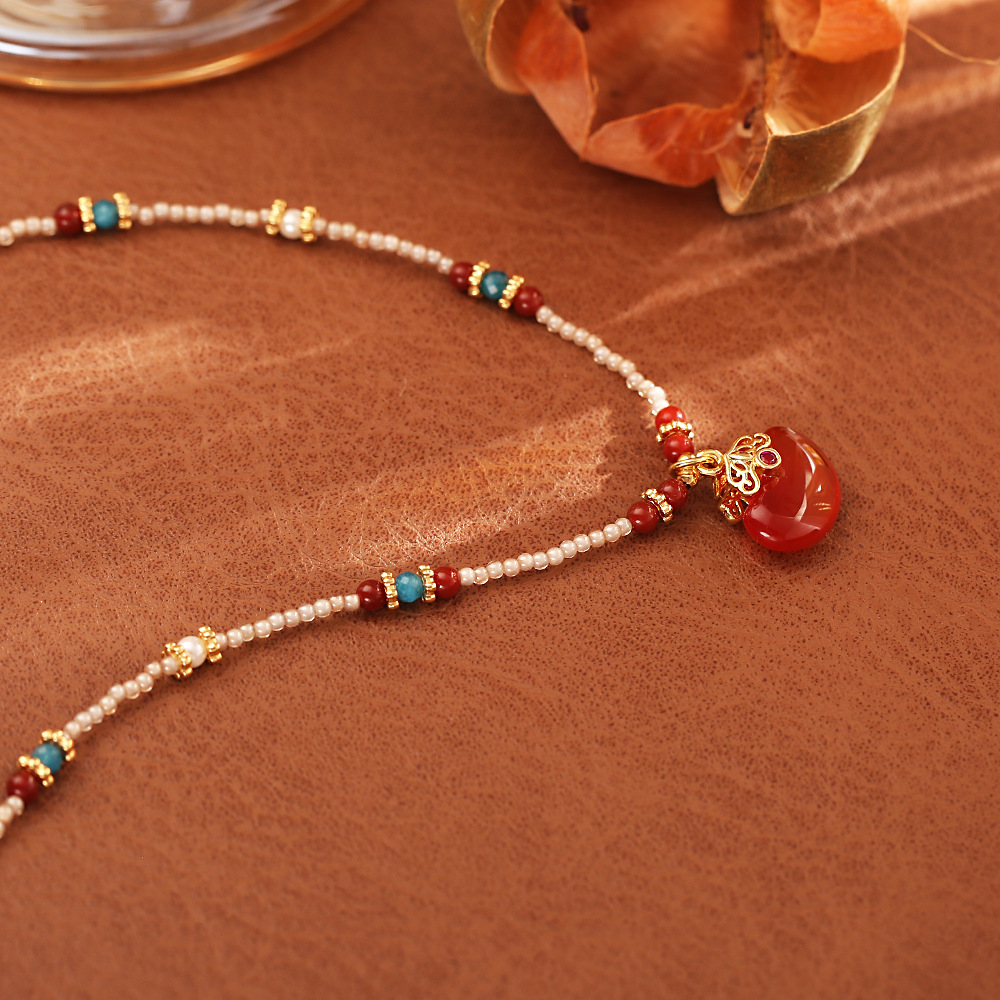 New Chinese Style Natural Red  - đánh giá và giá Pearl Choker Necklace Vintage