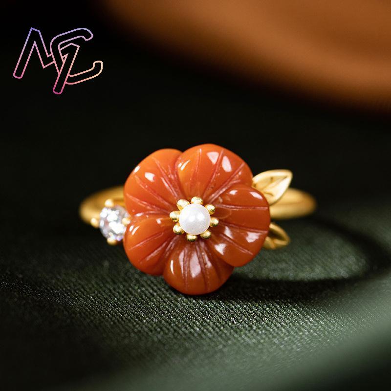 Red Natural Jade Flower Rings  - đánh giá và giá Rings