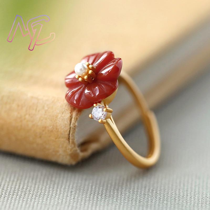 Red Natural Jade Flower Rings  - đánh giá và giá Rings