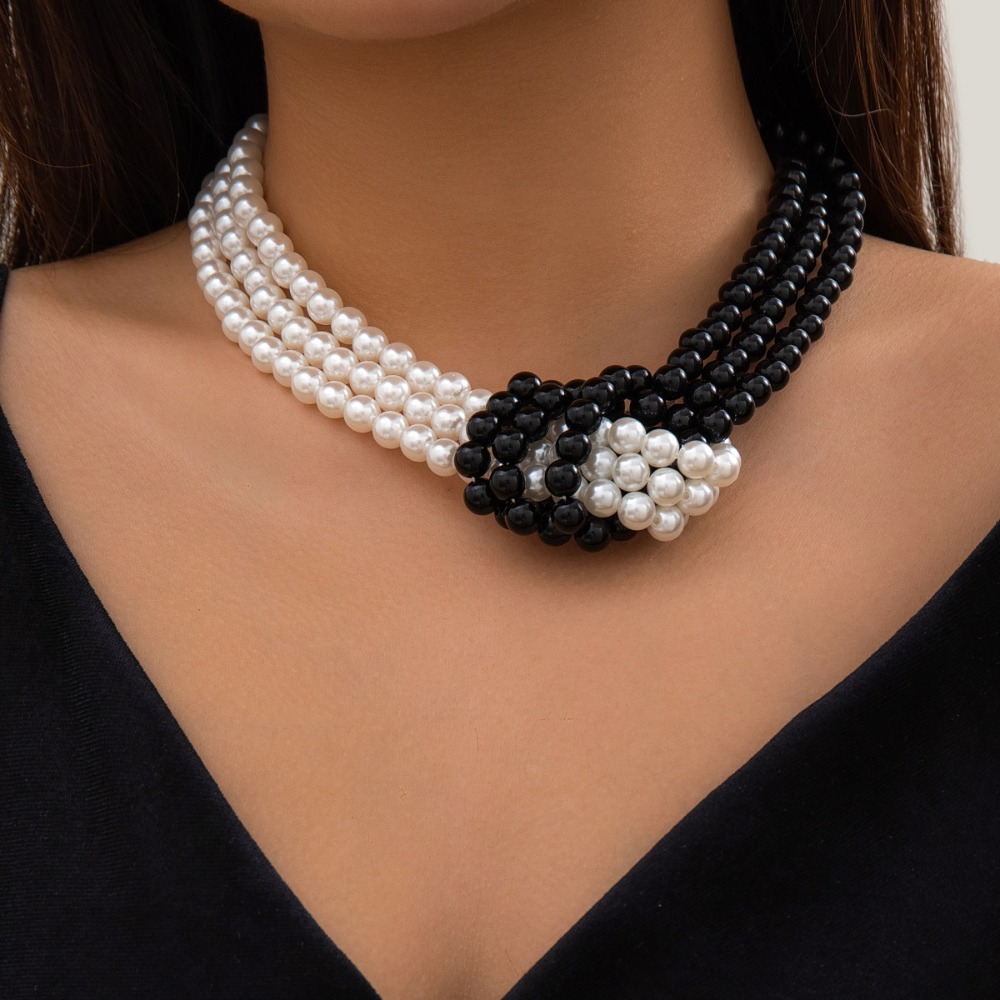 Fashion Retro Black White Stit - đánh giá và giá Pearl Choker Necklace Vintage