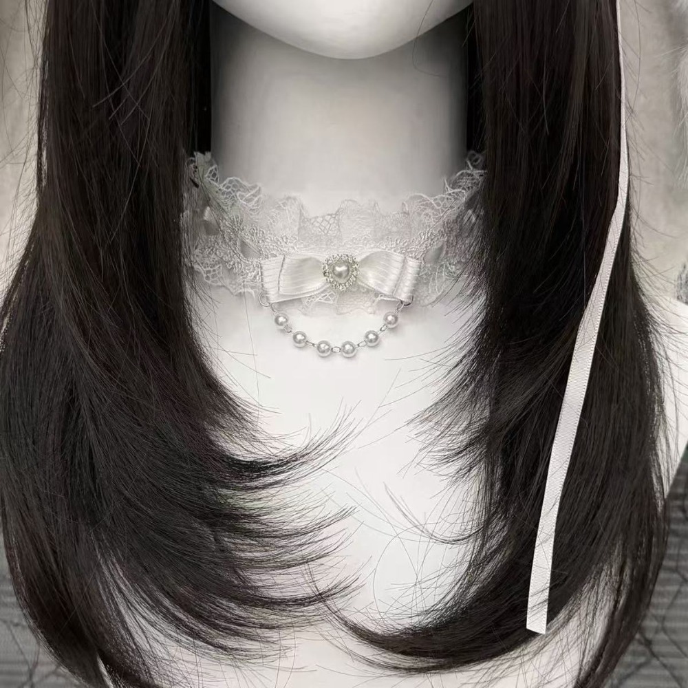 Lace Bow Ruffle Fashion Choker - đánh giá và giá Pearl Choker Necklace Vintage