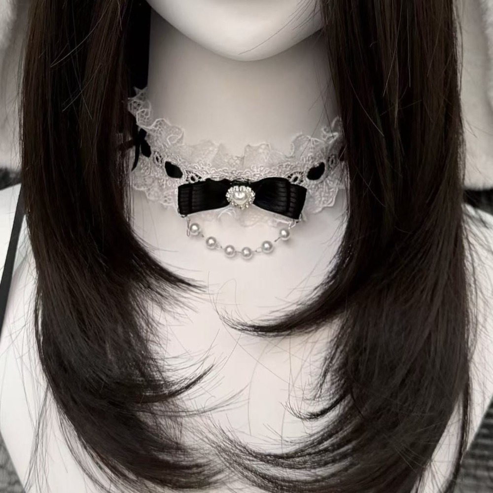 Lace Bow Ruffle Fashion Choker - đánh giá và giá Pearl Choker Necklace Vintage