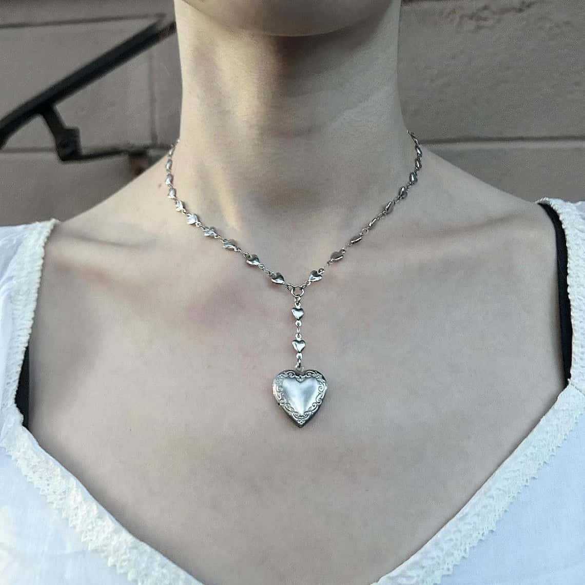 Rosary Lariat Chain Necklace w - đánh giá và giá Heart Locket Necklace Photo