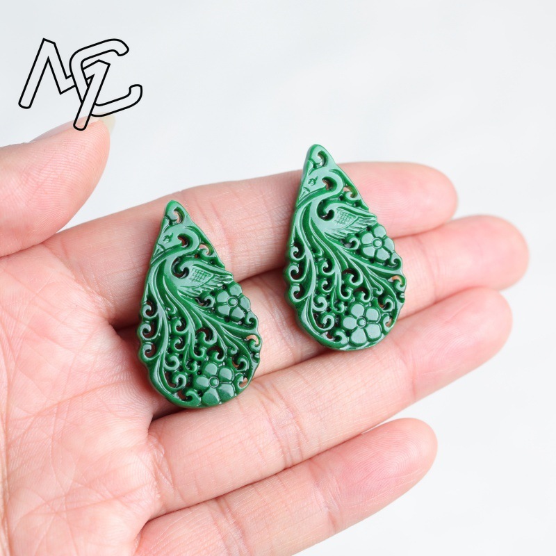 2pc Natural Jade Dry Cyan Doub - đánh giá và giá Earrings