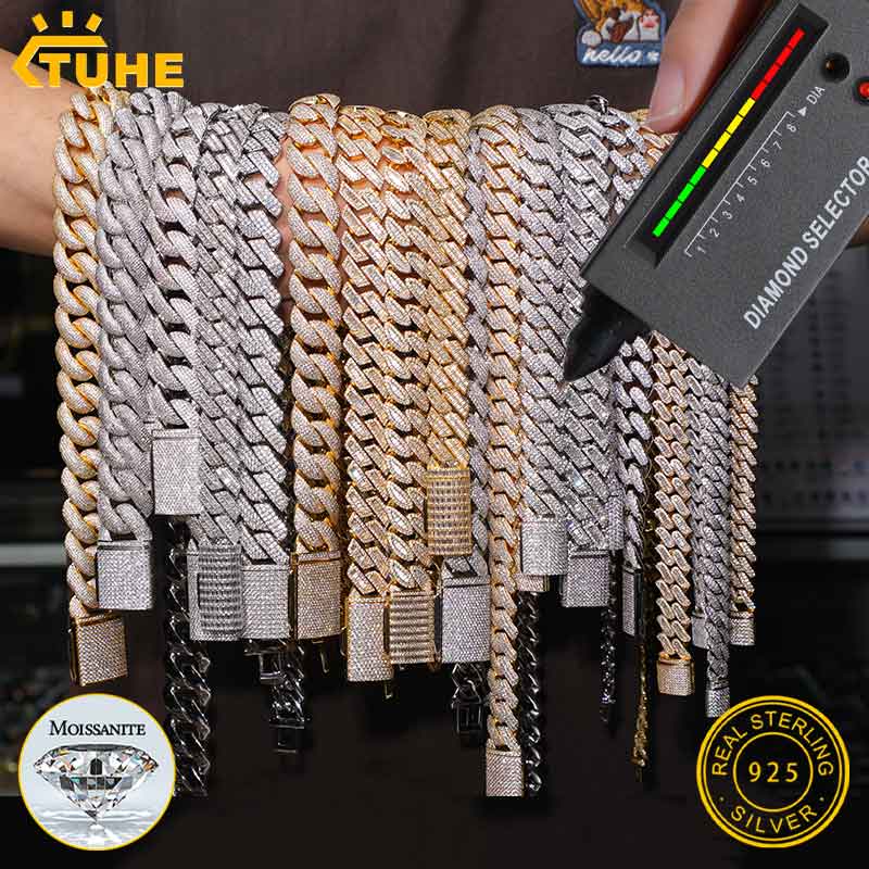 TUHE Unisex D Color Moissanite - đánh giá và giá Cuban Link Chain 12Mm