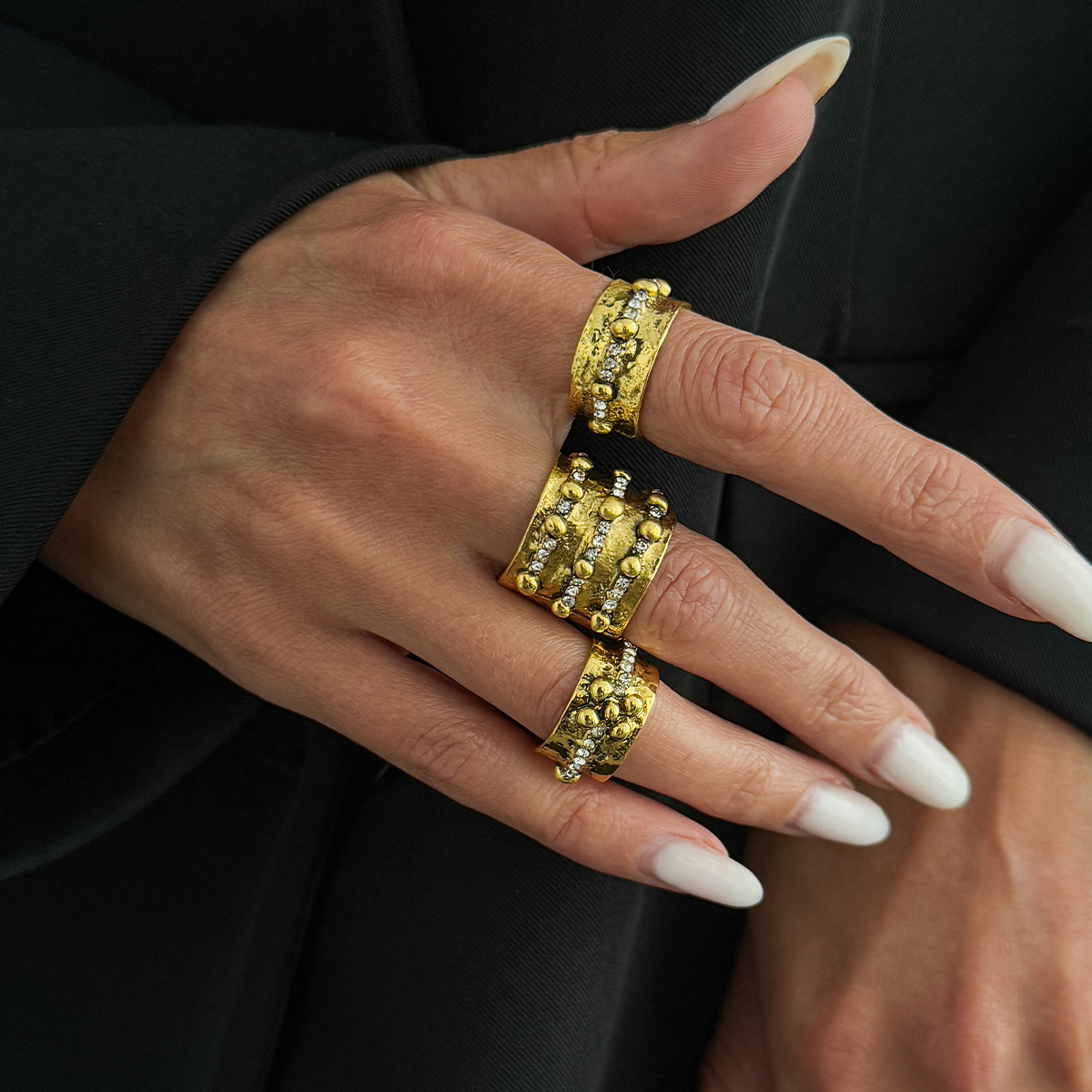3Pcs Vintage Inlay Rhinestone  - đánh giá và giá Vintage Punk Knuckle Rings Set