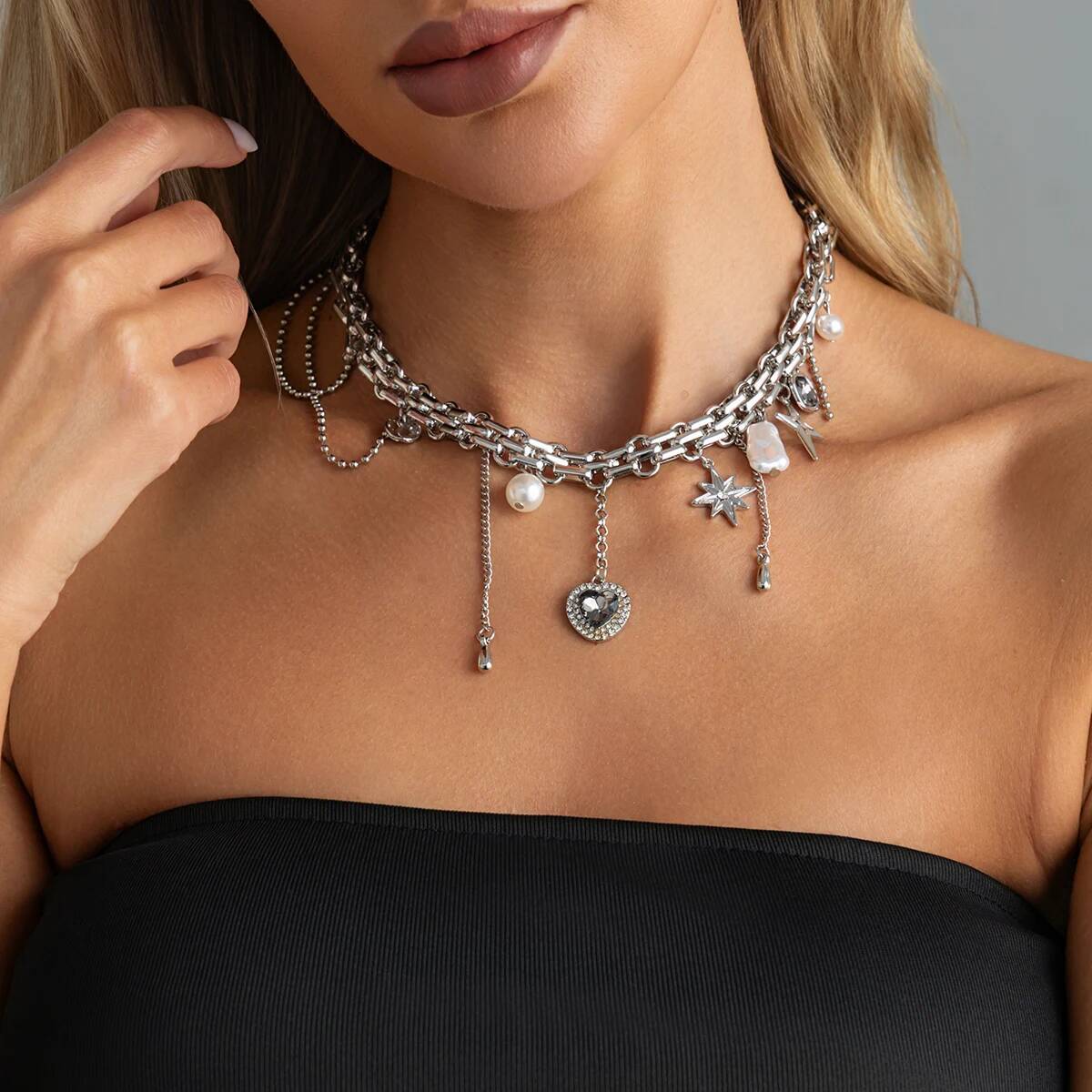 SHIXIN Y2K Snowflake Heart Tas - đánh giá và giá Pearl Choker Necklace Vintage