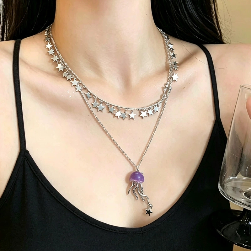 Cute Purple Jellyfish Ocean St - đánh giá và giá Layered Pendant Necklace Aesthetic