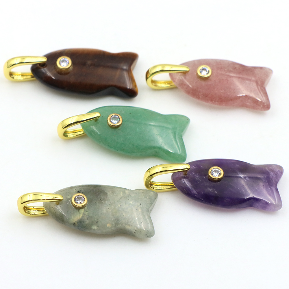 26mm Fish shaped Natural Stone - đánh giá và giá Crystal Pendant Necklace Natural Stone