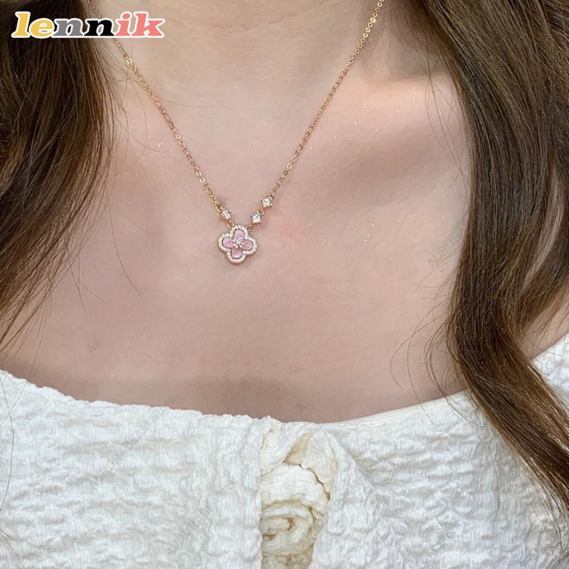 Pink Shell Necklace, Four Leaf - đánh giá và giá Layered Pendant Necklace Aesthetic